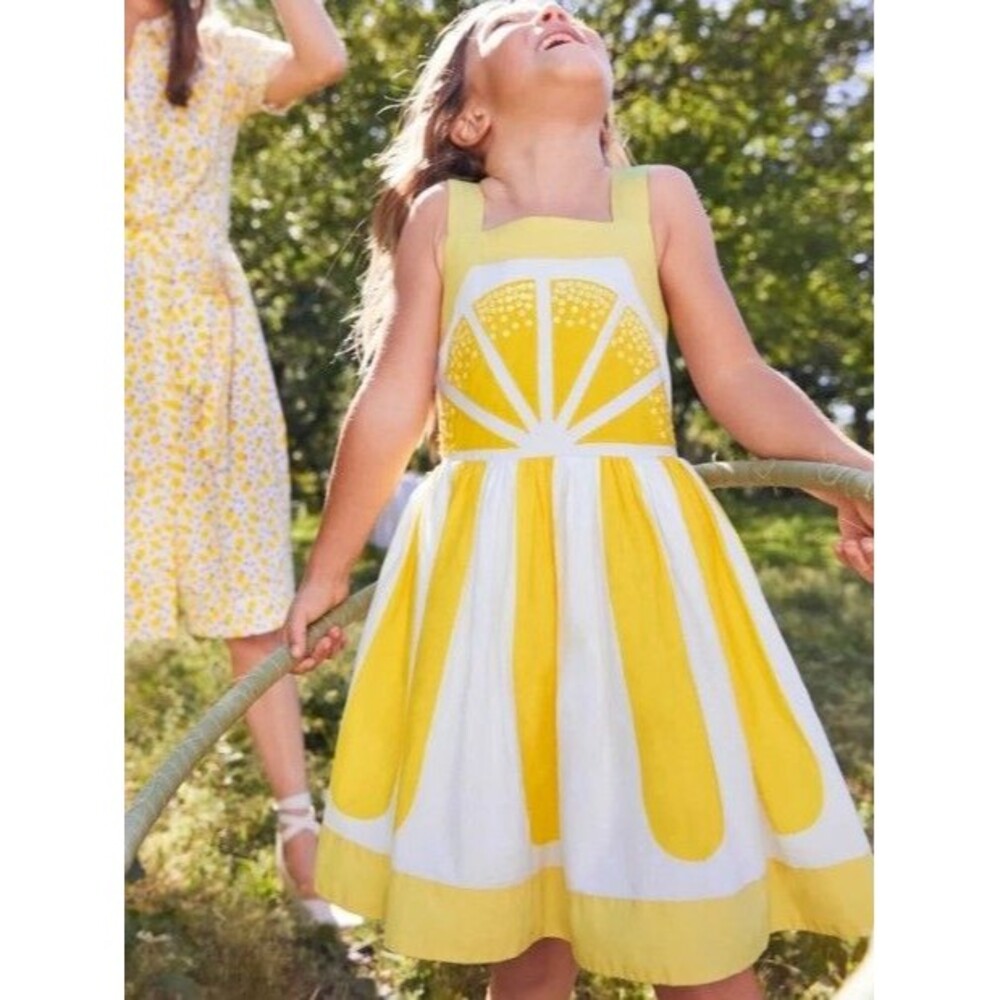 Mini boden girls Lemon Embellished Dress Yellow size 7/8 GUC